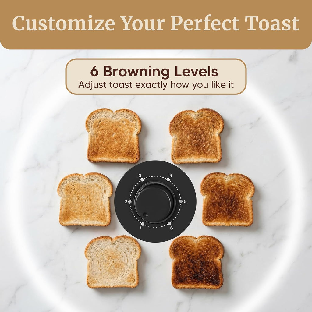 Elite Gourmet 4-Slice Long Slot Toaster, Extra-Wide Slots, 6 Browning