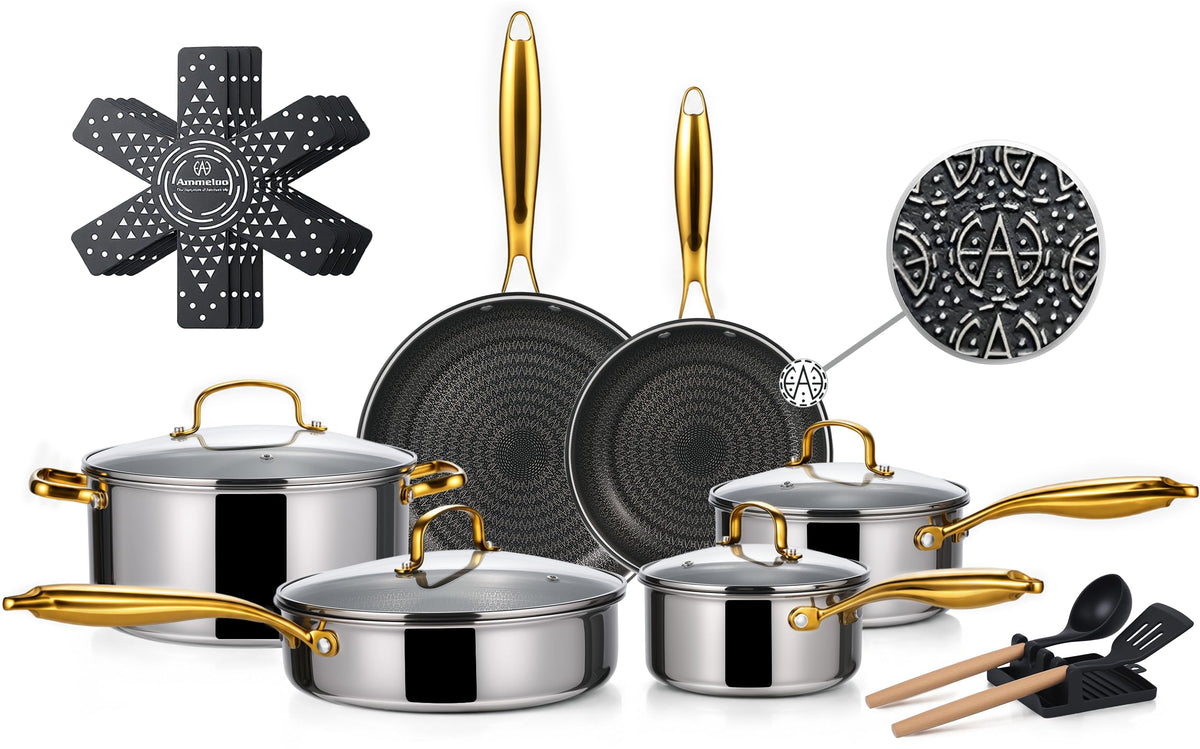 Ammeloo 17 Pcs Stainless Steel Cookware Set, Pots and Pans Set Non Stick