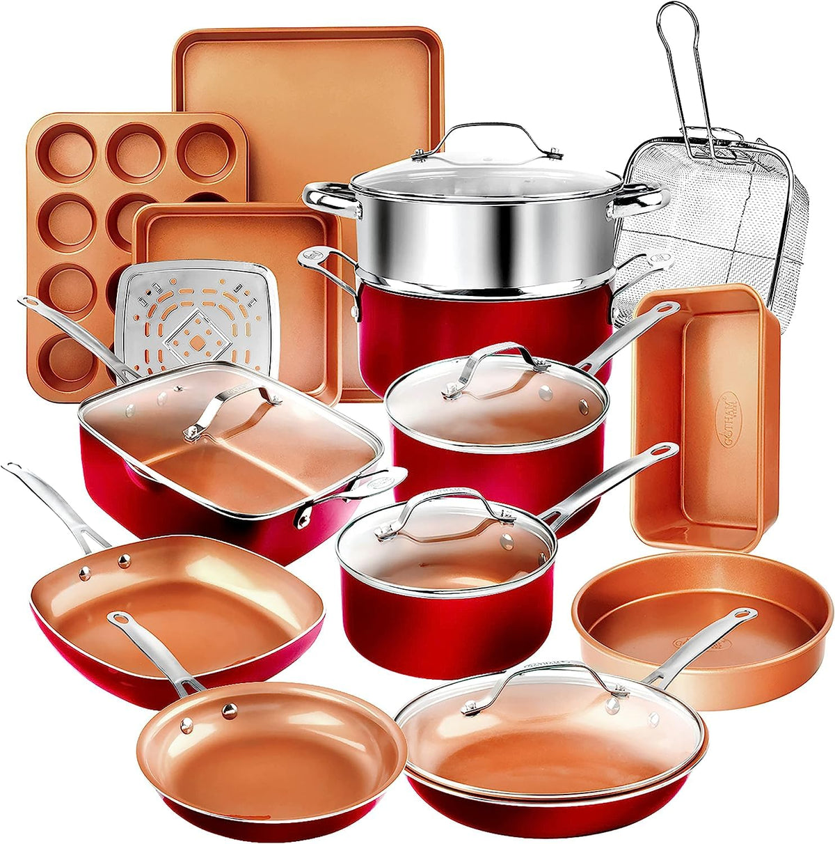GOTHAM STEEL 20 Pc Ceramic Cookware Set, Diamond and Titanium Coated