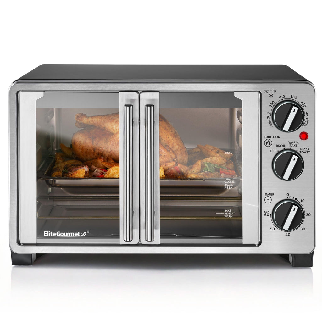 Elite Gourmet ETO2530M Double French Door Oven, 25L, 12" Pizza, SS/Black