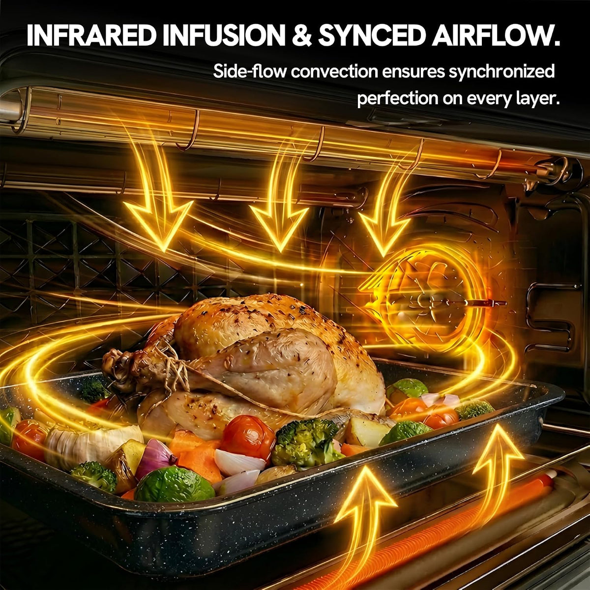 VAL CUCINA 26.3 QT Non-Toxic Enamel Interior Air Fryer Toaster Oven Combo, 10-in-1 Convection Countertop Oven with Infrared Heating, Fits 12" Pizza & 6 Slice Toast, Easy Clean Enamel Baking Pan