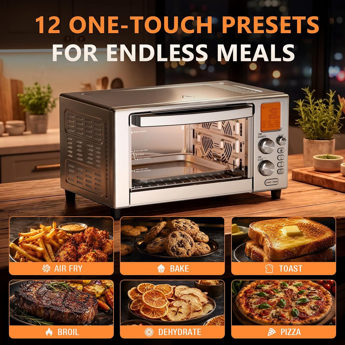 Electactic 12-in-1 Air Fryer Toaster Oven Combo, 22L Countertop Oven