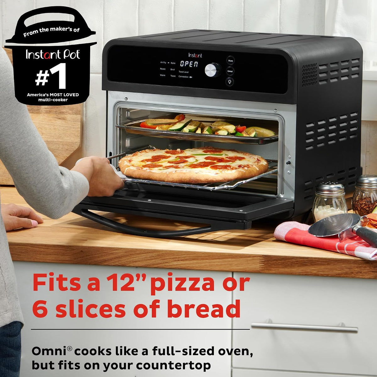 Instant Pot Omni 19QT/18L Toaster Oven Air Fryer, 7-in-1 Functions, Fits 12" Pizza, Crisps, Broils, Bakes, Roasts, Toasts, Warms, Convection, 100+ In-App Recipes, from the Makers of Instant Pot, Black