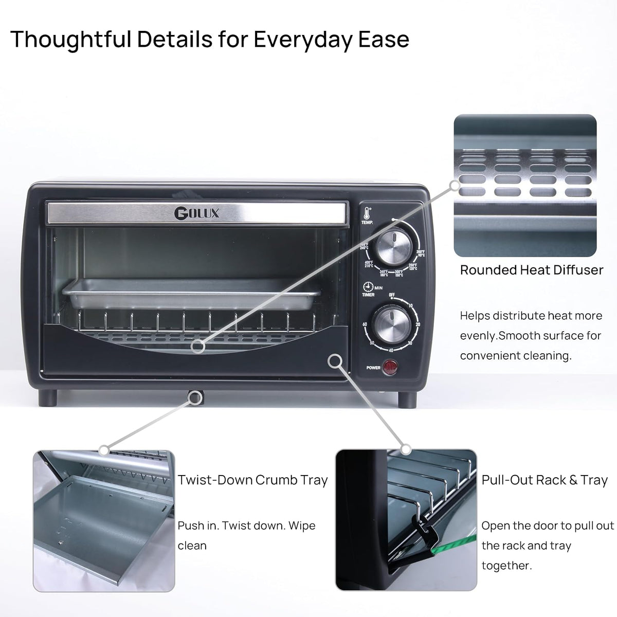9.6L 4 Slices Countertop Toaster Oven 9.6L 4 Slices Compact Size