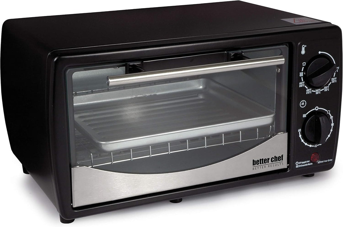 Better Chef Basic Toaster Oven | 4-Slice | 60-Minute Timer | Slide Out Rack | Bake Tray | Broil (Red)