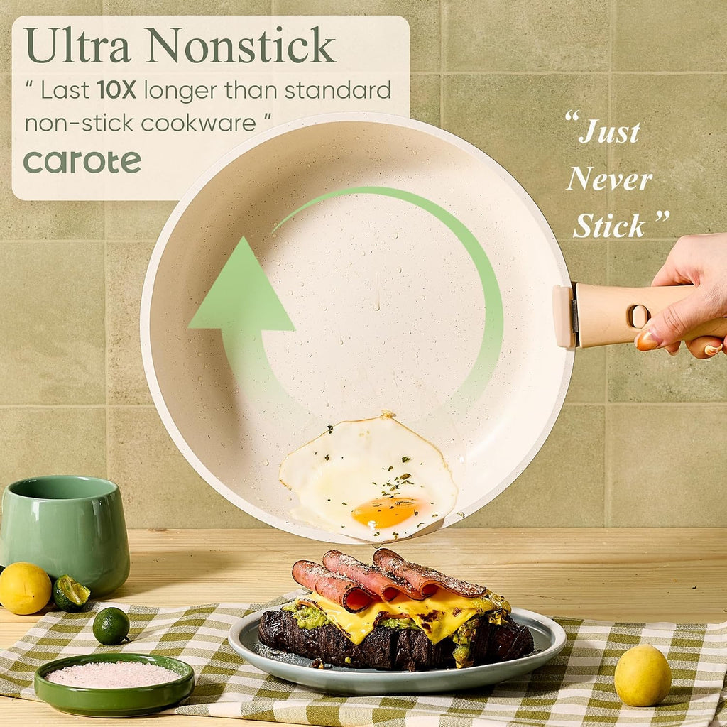 CAROTE 19pcs Pots and Pans Set Non Stick, Detachable Handle Cookware, Green