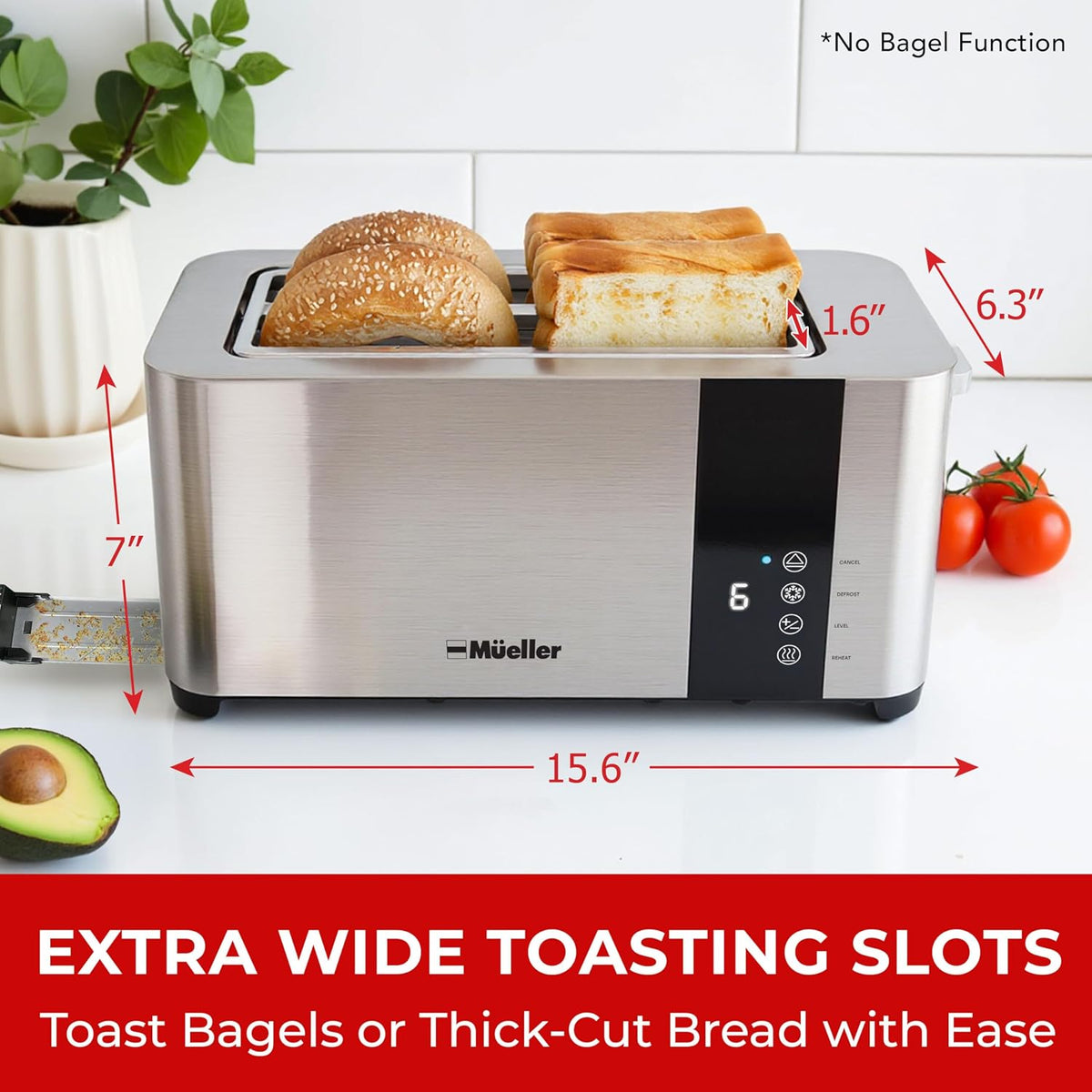 Mueller UltraToast Stainless Steel Toaster 4 Slice – Extra-Wide 1.6" Slots