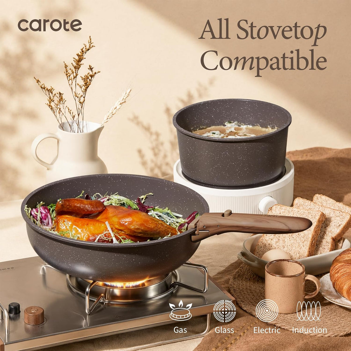 CAROTE 27pcs Pots and Pans Set Non Stick, Detachable Handle Cookware