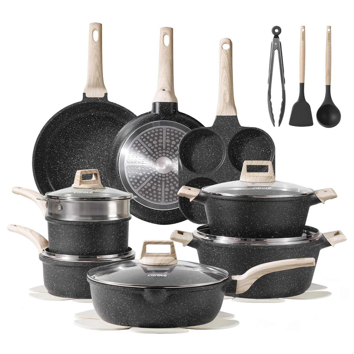CAROTE 44pcs Pots and Pans, Nonstick Cookware Sets with Bakeware