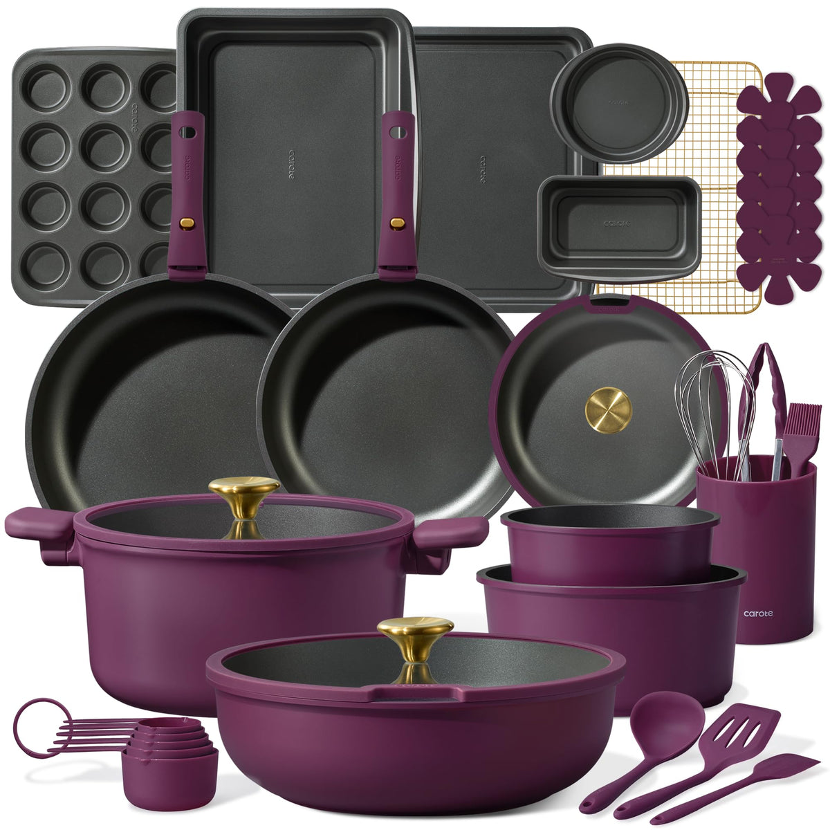 CAROTE 21pcs Pots and Pans Set Non Stick, Detachable Handle Cookware Sets