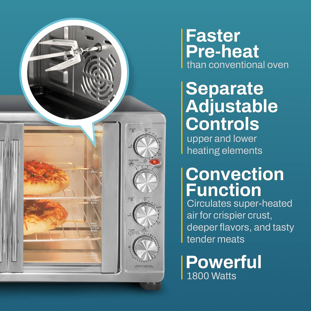 Elite Gourmet ETO4510MX French Door Convection Oven 47.5Qt, Stainless Steel