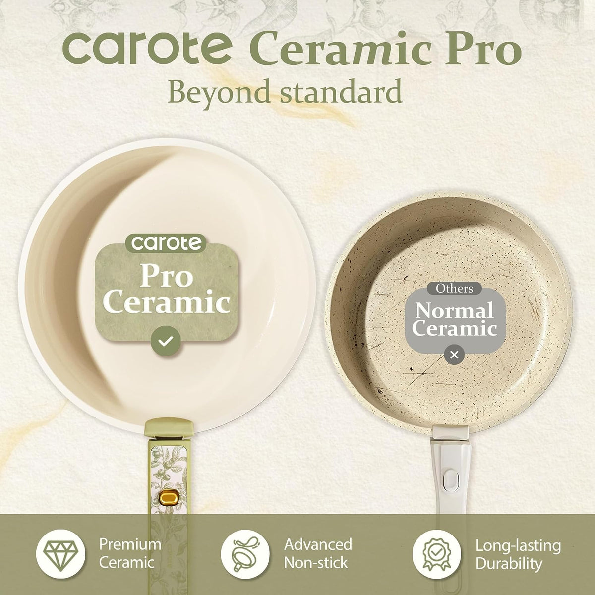 CAROTE 25pcs Ceramic Cookware Sets, Detachable Handle Pots and Pans Set