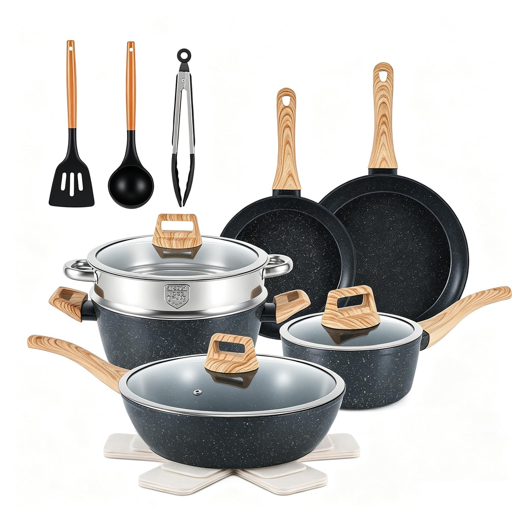 Anymark 16PCS Pots and Pans Set Non Stick Cookware (white, 16pieces)