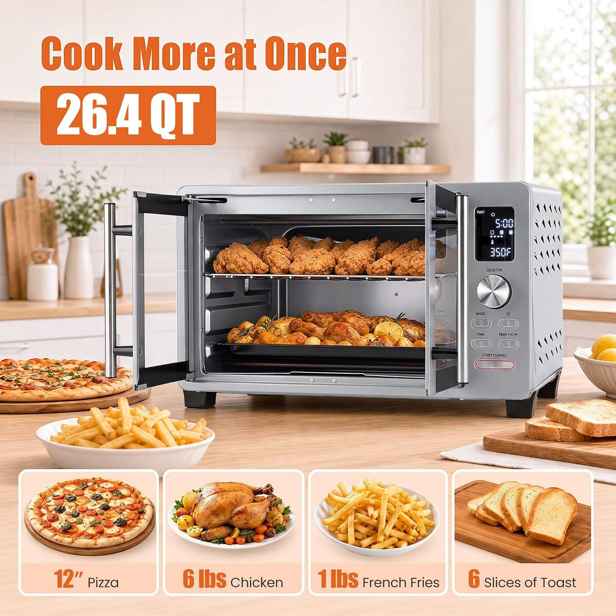 DORTALA 26.4 QT French Door Air Fryer Toaster Oven Combo, 1500W