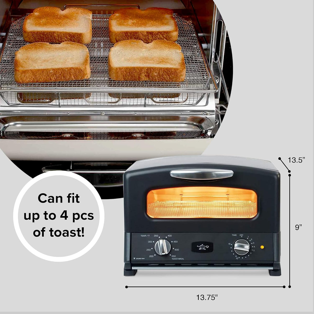 HeatMate Countertop Toaster Oven, Compact Kitchen Appliance with Graphite Heating Technology, Black