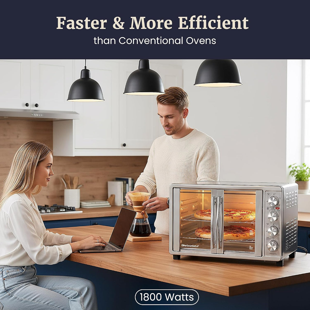 Elite Gourmet ETO4510B# French Door Convection Oven 47.5Qt, Stainless Steel