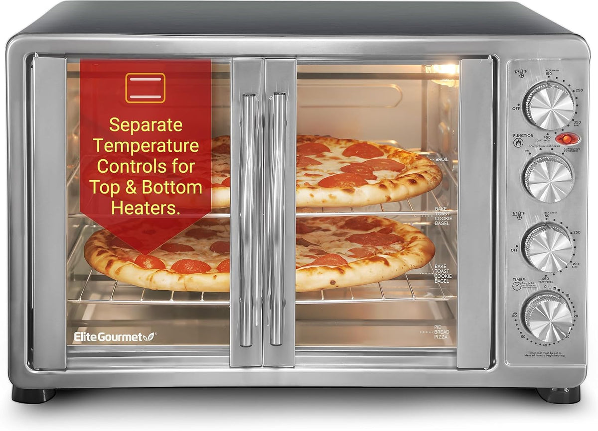 Elite Gourmet ETO4510B# French Door Convection Oven 47.5Qt, Stainless Steel