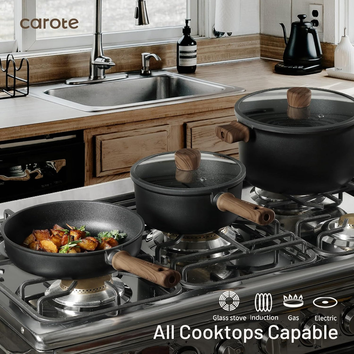 CAROTE 16pcs Pots and Pans Set, Nonstick Cookware Sets