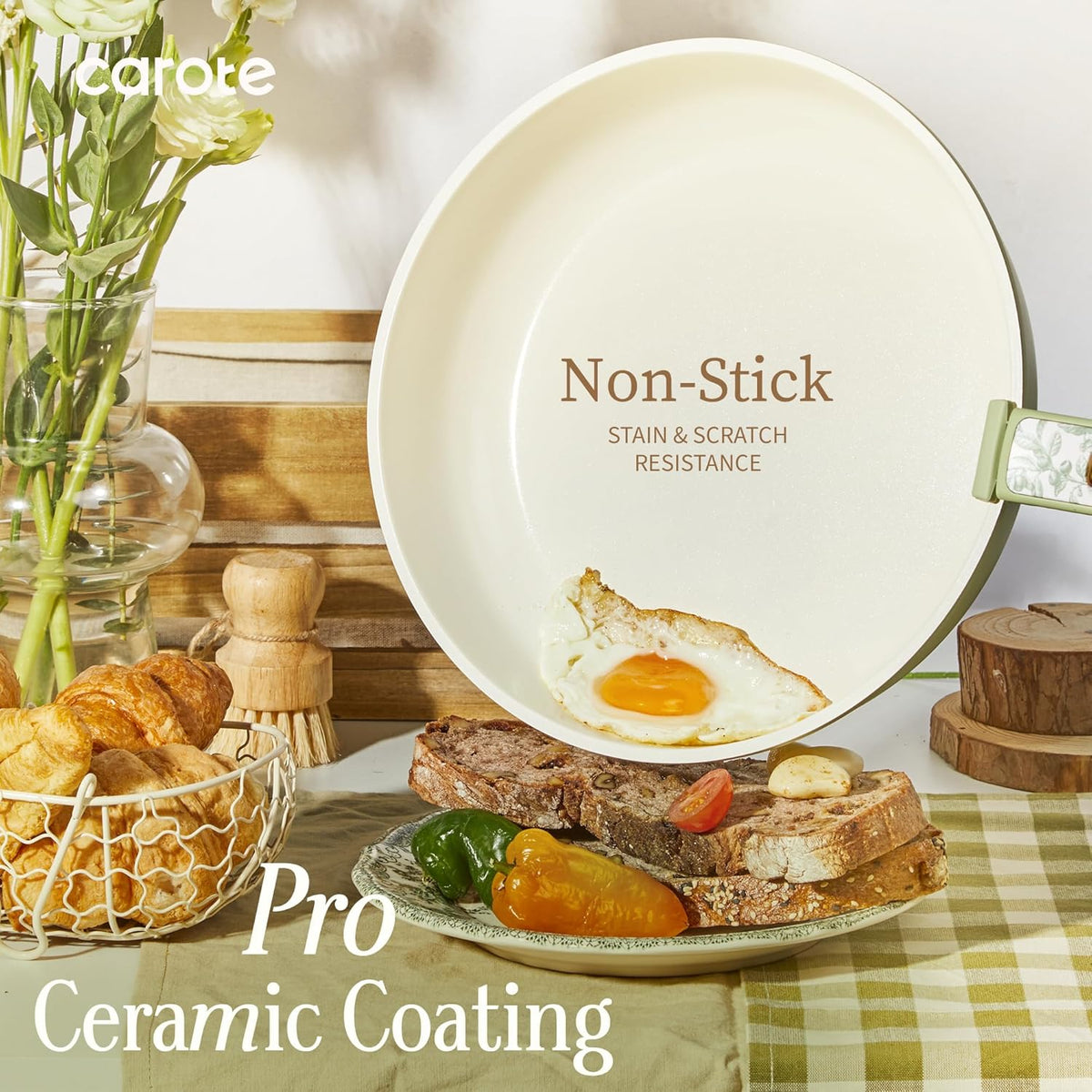 CAROTE 42pcs Ceramic Cookware Set, Pots and Pans Set with Detachable Handle