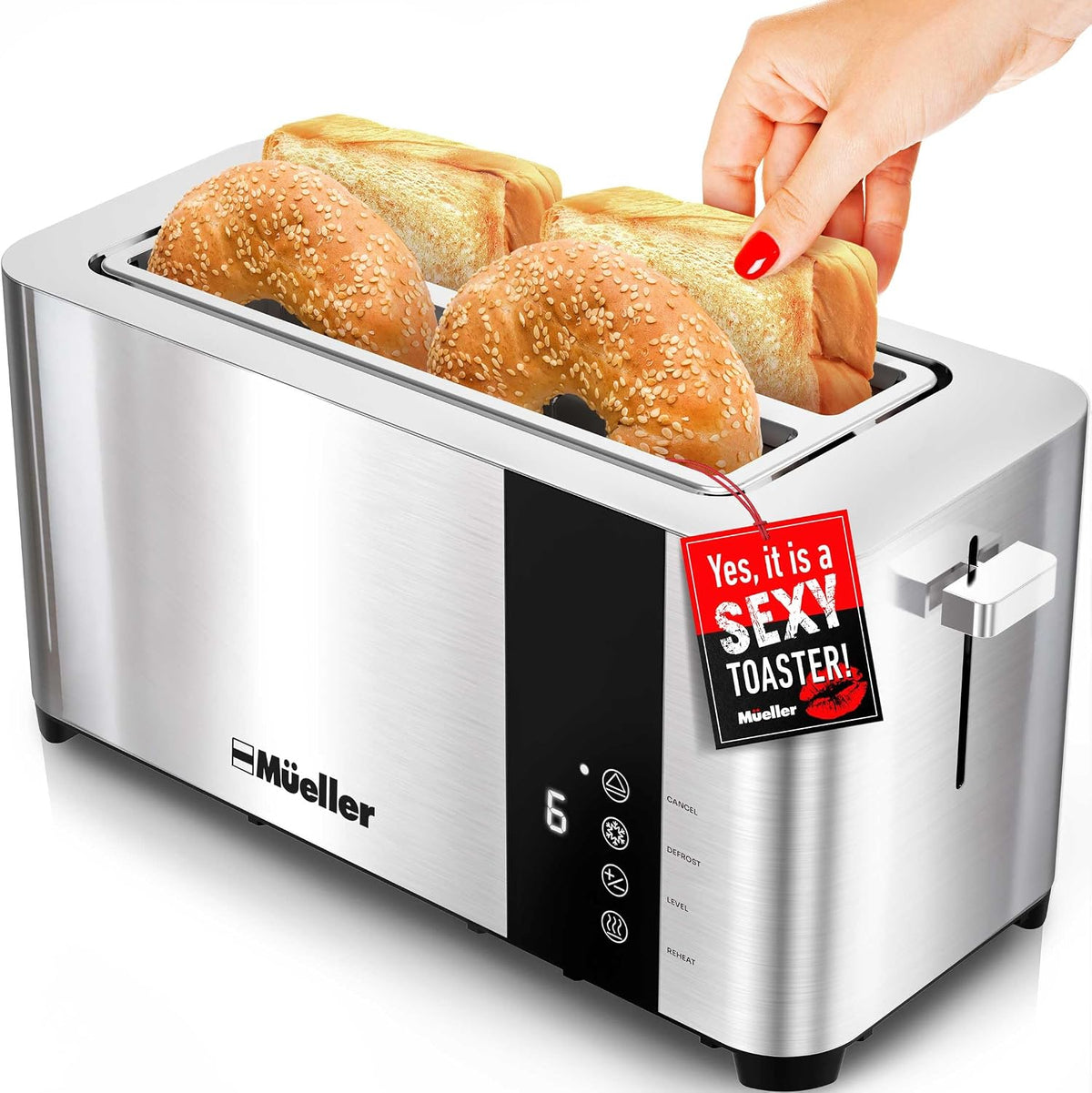 Mueller UltraToast Stainless Steel Toaster 4 Slice – Extra-Wide 1.6" Slots