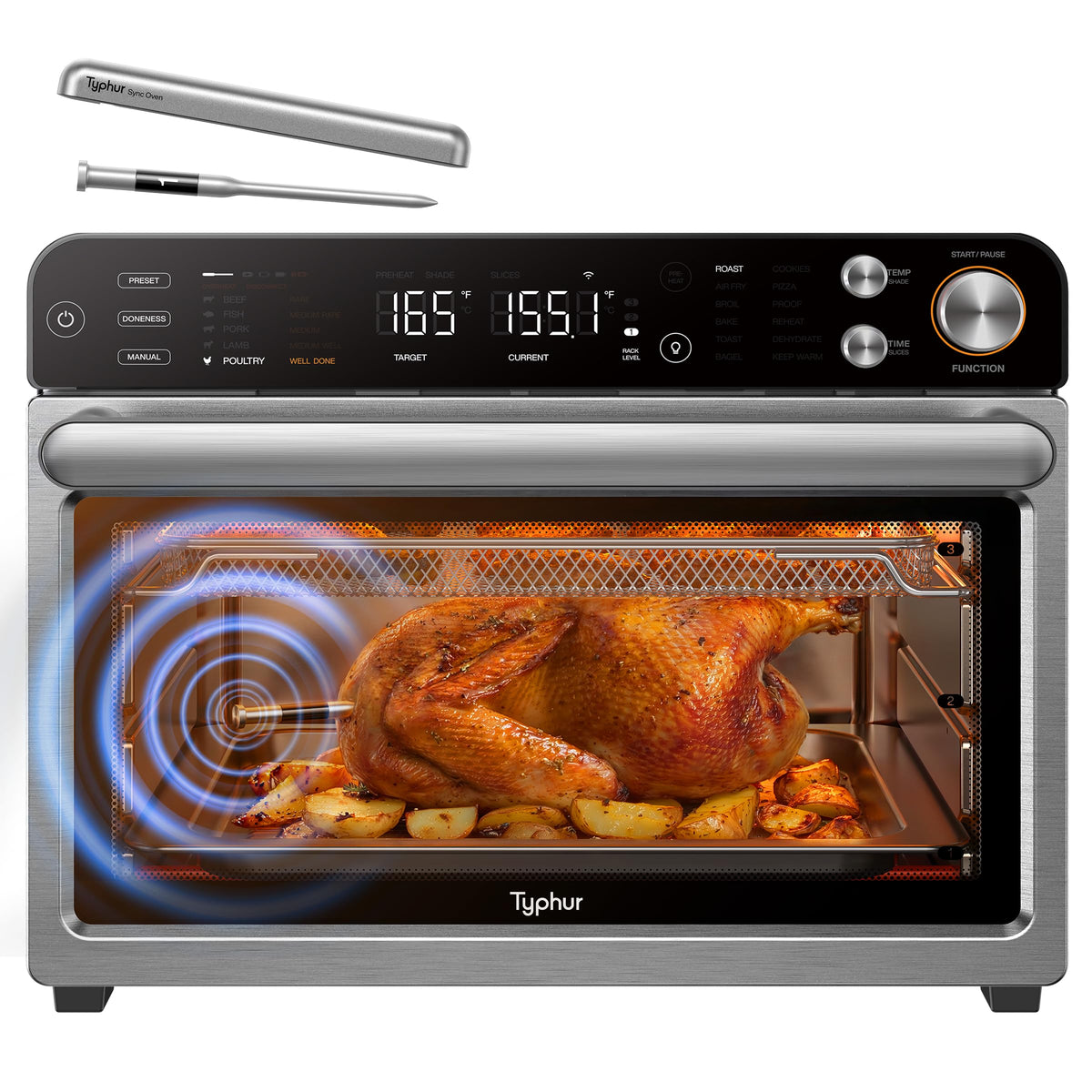 Typhur Sync Air Fryer Oven with Wireless Meat Thermometer Probe, AI Recipes