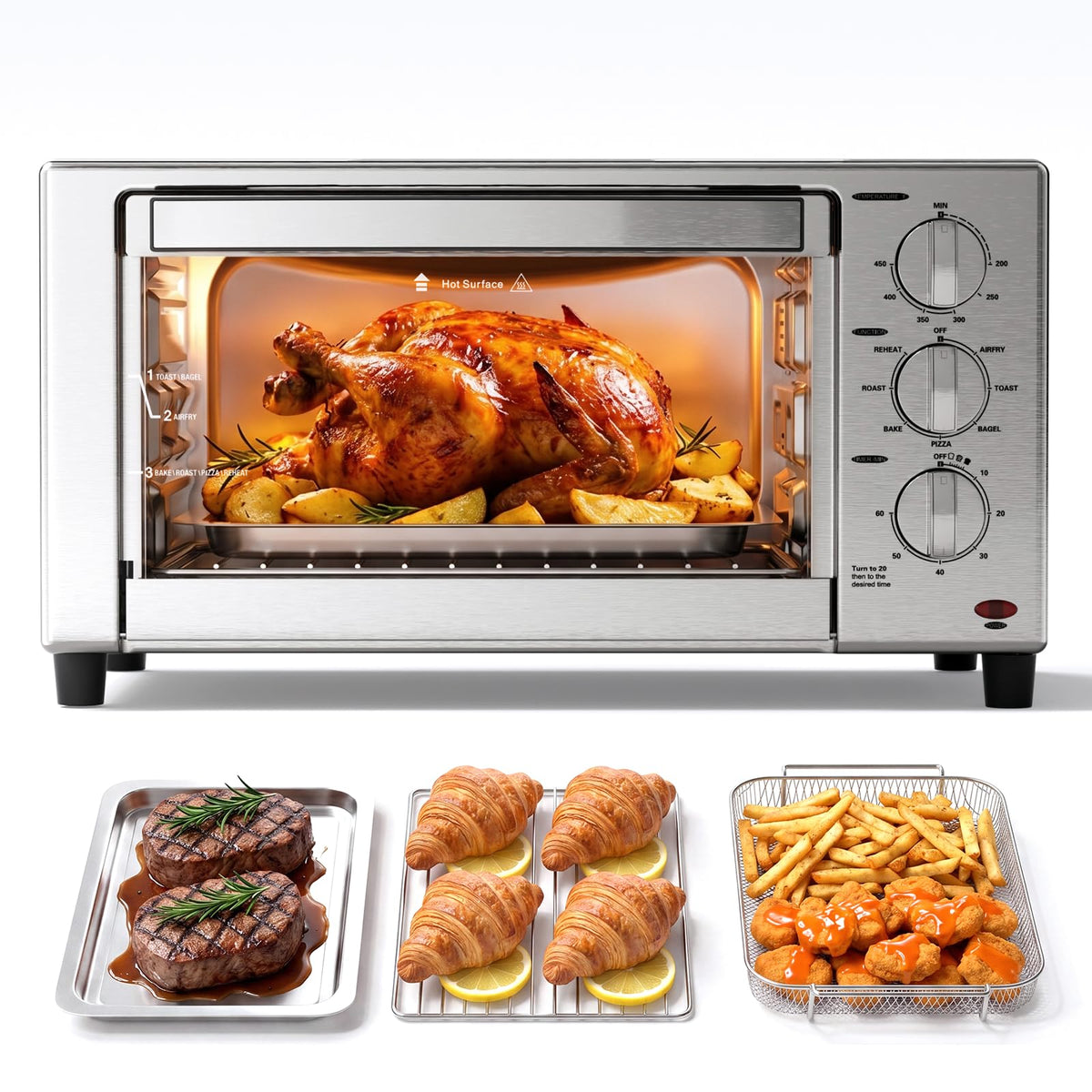 Electactic 12-in-1 Air Fryer Toaster Oven Combo, 22L Countertop Oven
