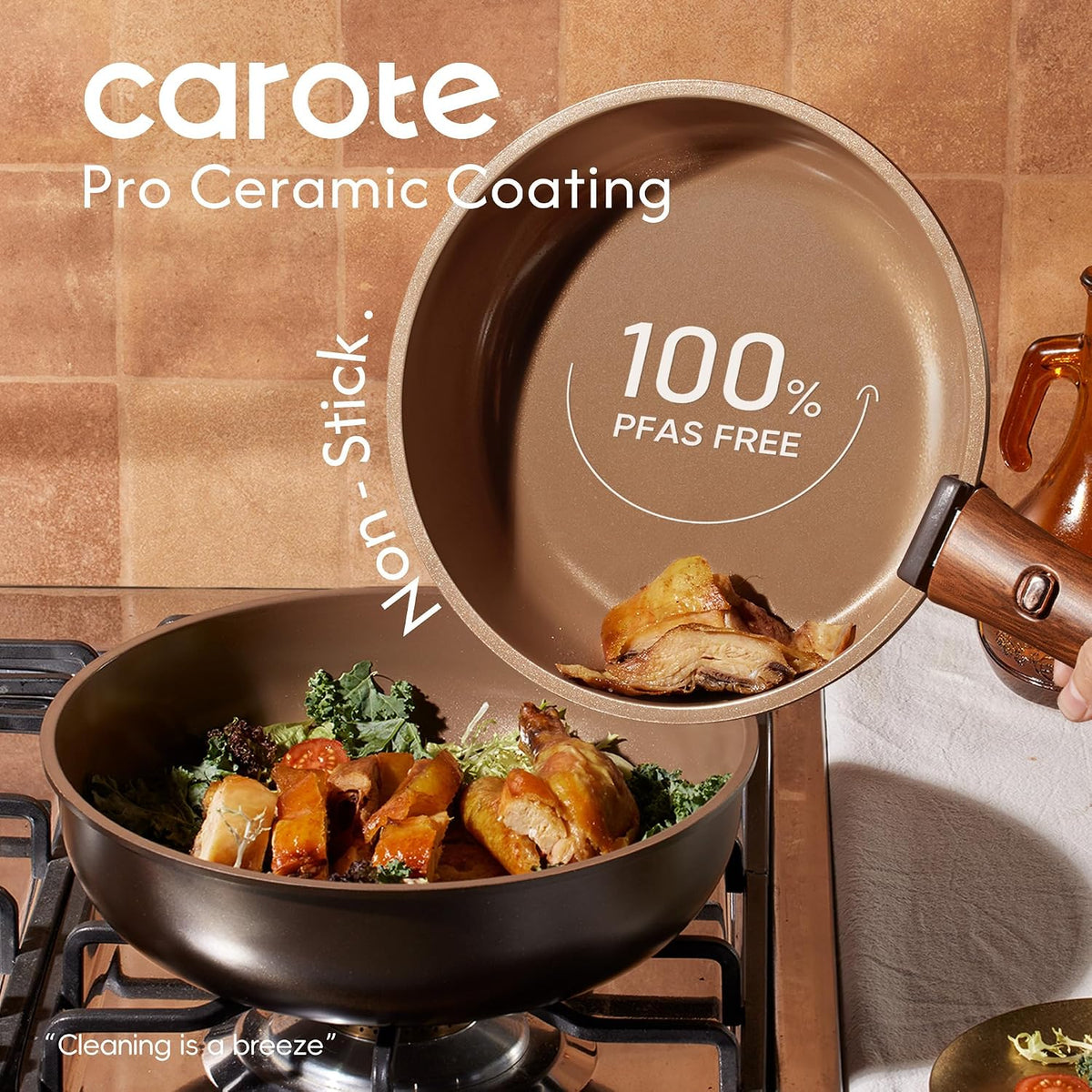 CAROTE 25pcs Ceramic Cookware Set, Pots and Pans Set with Detachable Handle