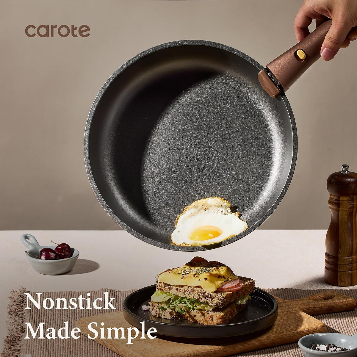 CAROTE 21pcs Pots and Pans Set, Nonstick Cookware Set Detachable Handle, Induction Kitchen Cookware Sets Non Stick with Removable Handle, RV Cookware Set, Oven Safe, Brown