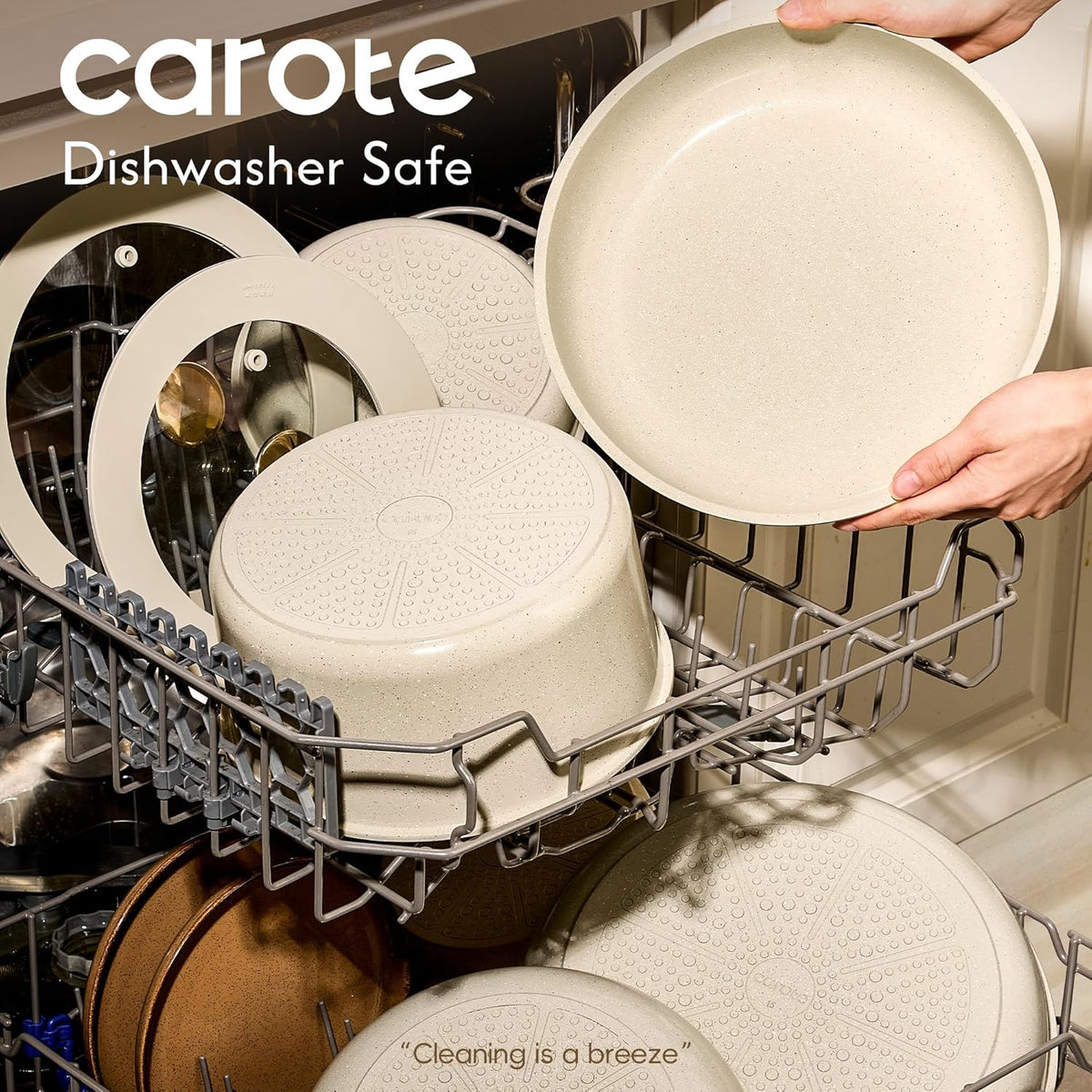 CAROTE 25pcs Ceramic Cookware Set, Pots and Pans Set with Detachable Handle