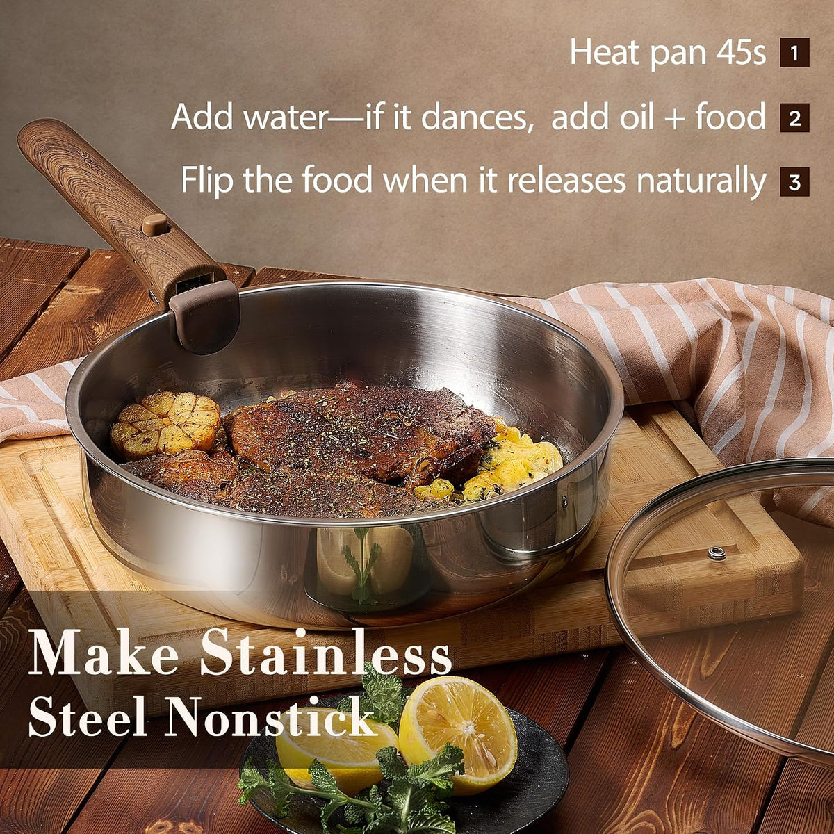 CAROTE 19pcs Tri-Ply Stainless Steel Cookware Set with Detachable Handle